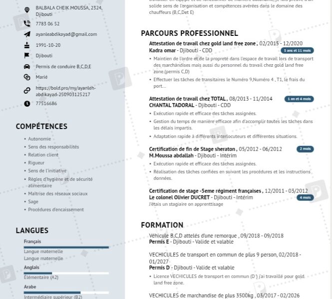 Objet: Job for the Position of DriverDear (Djibouti).